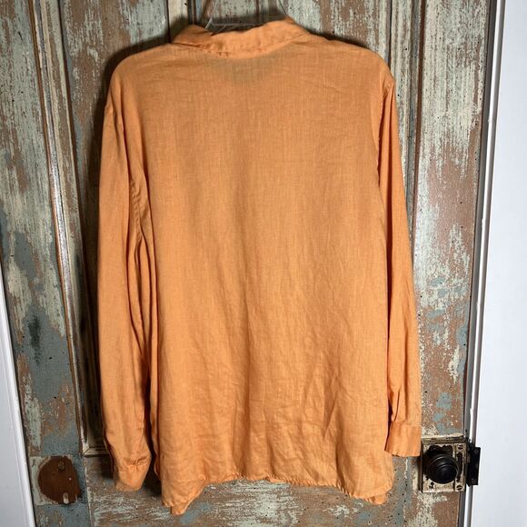 J Jill 100% Linen Orange Blouse Women’s XL Button Down Long Sleeve Collared - Picture 7 of 9
